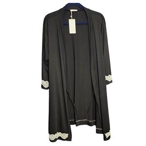 Ekouaer Womens Black White Lace Trim Robe NWT, XL